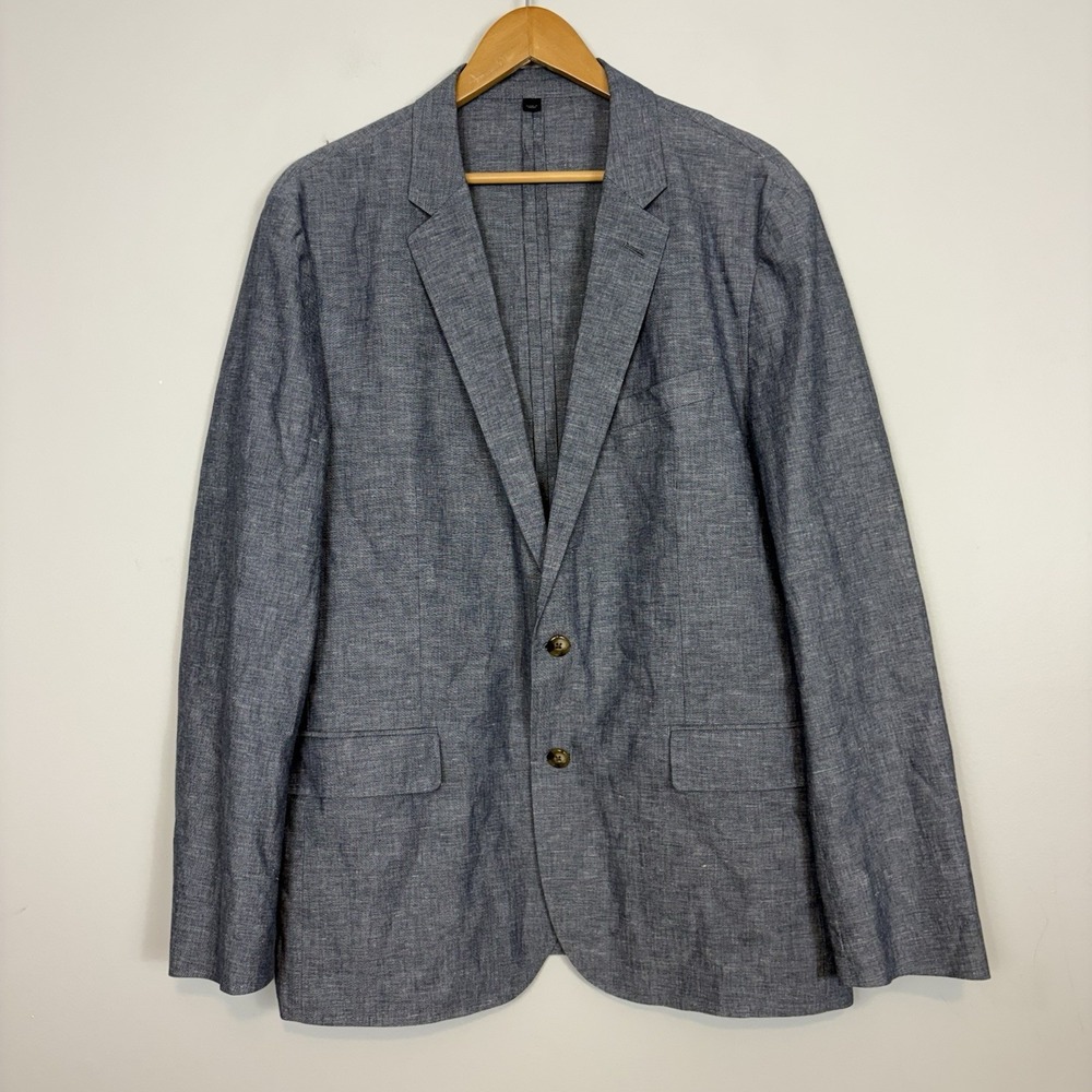 J Crew Ludlow Blazer 44R Blue Somelos Cotton‎ Linen Blend Unstructured